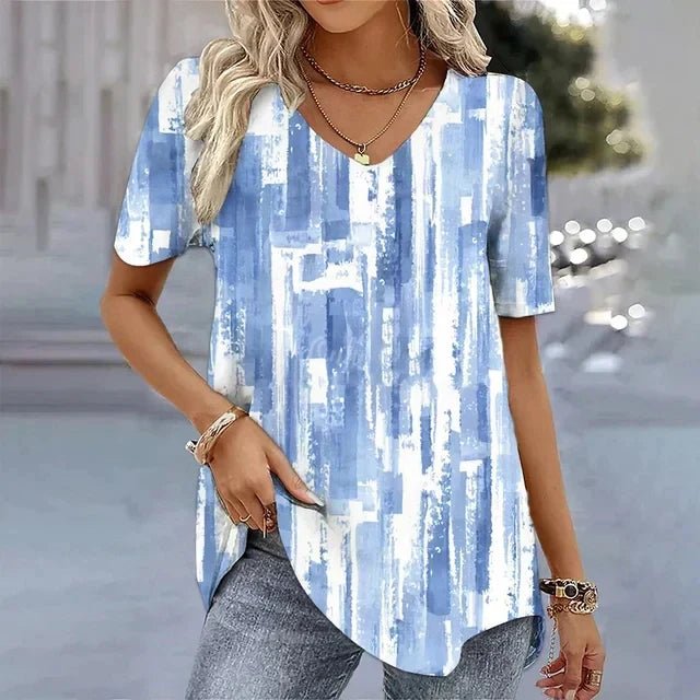 Women's Loose Short Sleeve Floral V-Neck Blouse