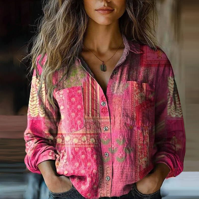 Women's Vintage Paisley Print Button-Up Boho Blouse