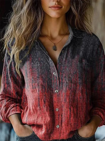 Women's Bohemian Button-Front Floral Long Sleeve Shirt