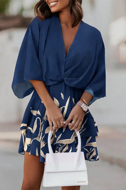 Women's Tropical Print V-Neck Bohemian Mini Cocktail Dress