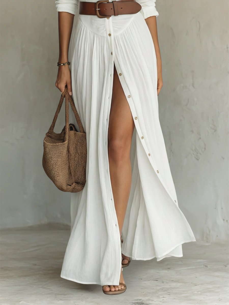 Women's Belted Bohemian Maxi Blouse Dress