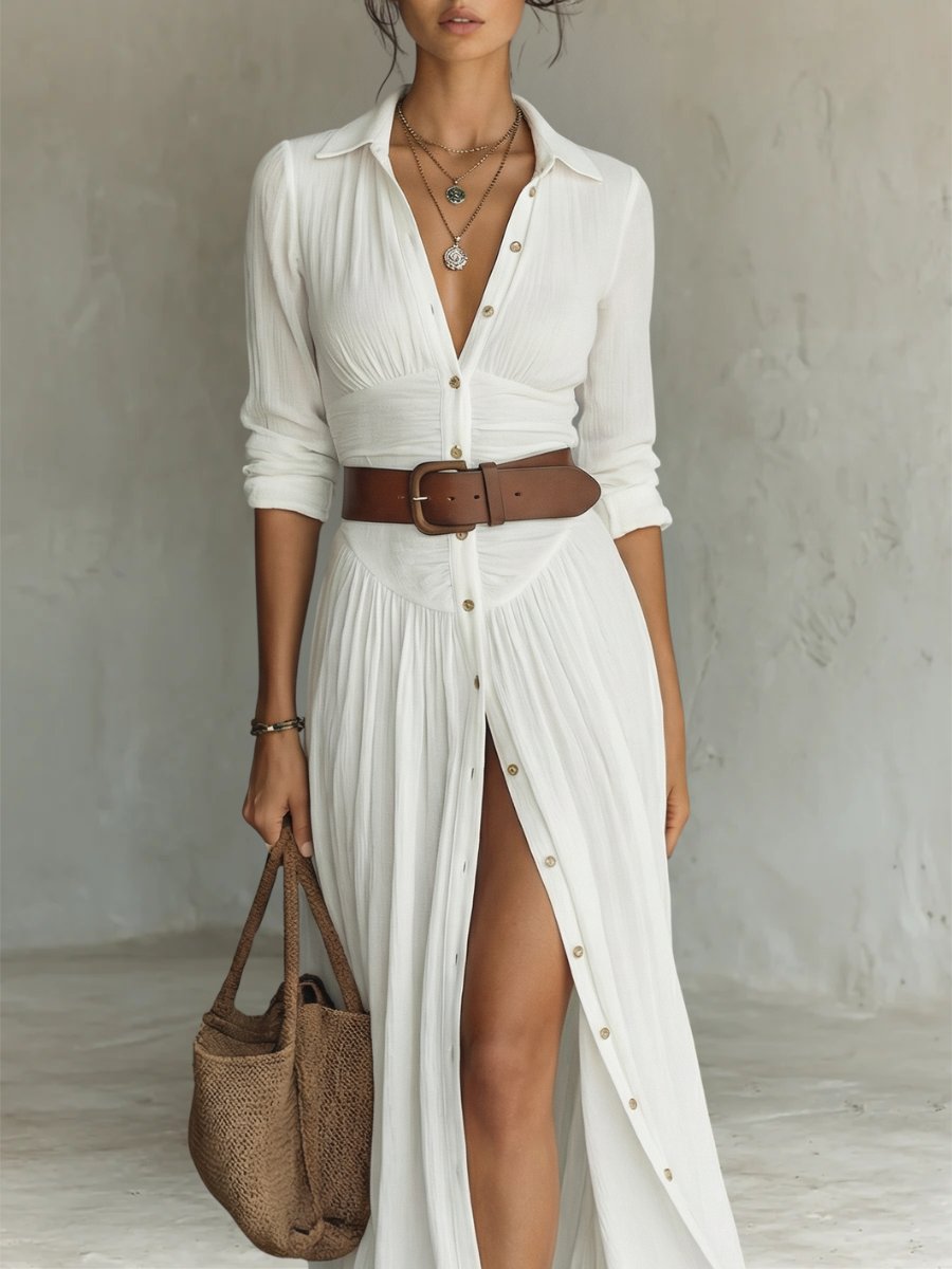 Women's Belted Bohemian Maxi Blouse Dress
