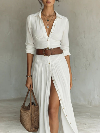 Women's Belted Bohemian Maxi Blouse Dress