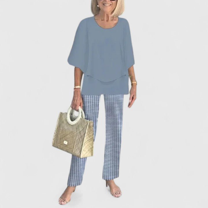 Women's Botanical Print Batwing Blouse and Wide-Leg Pants Set