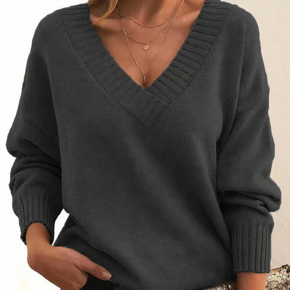 V-Neck Knit Pullover Sweater for Women