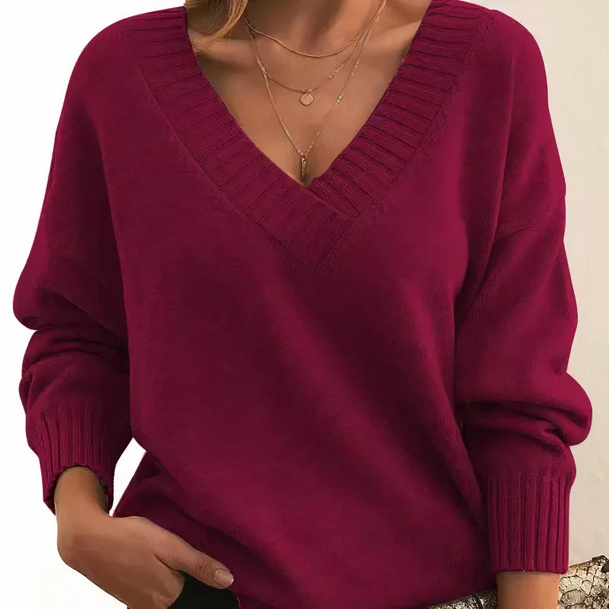 V-Neck Knit Pullover Sweater for Women