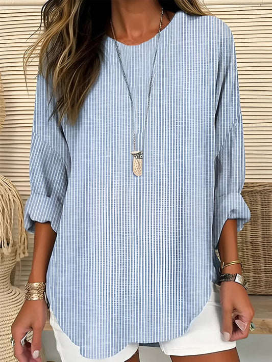 Women's Crewneck Striped Relaxed Casual Blouse