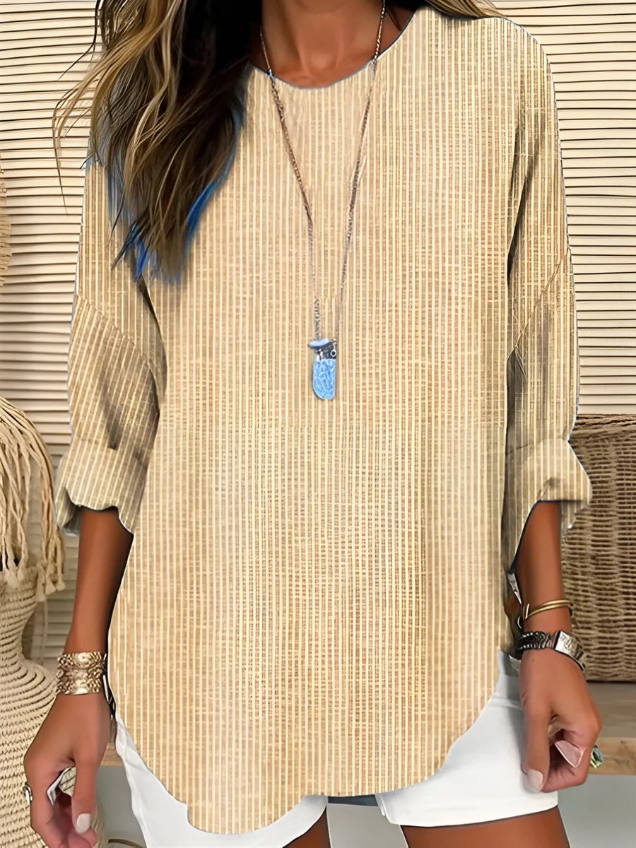 Women's Crewneck Striped Relaxed Casual Blouse