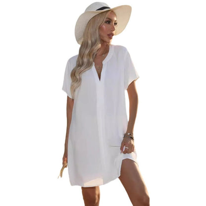 Women's Short-Sleeve V-Neck Casual Tunic Dress