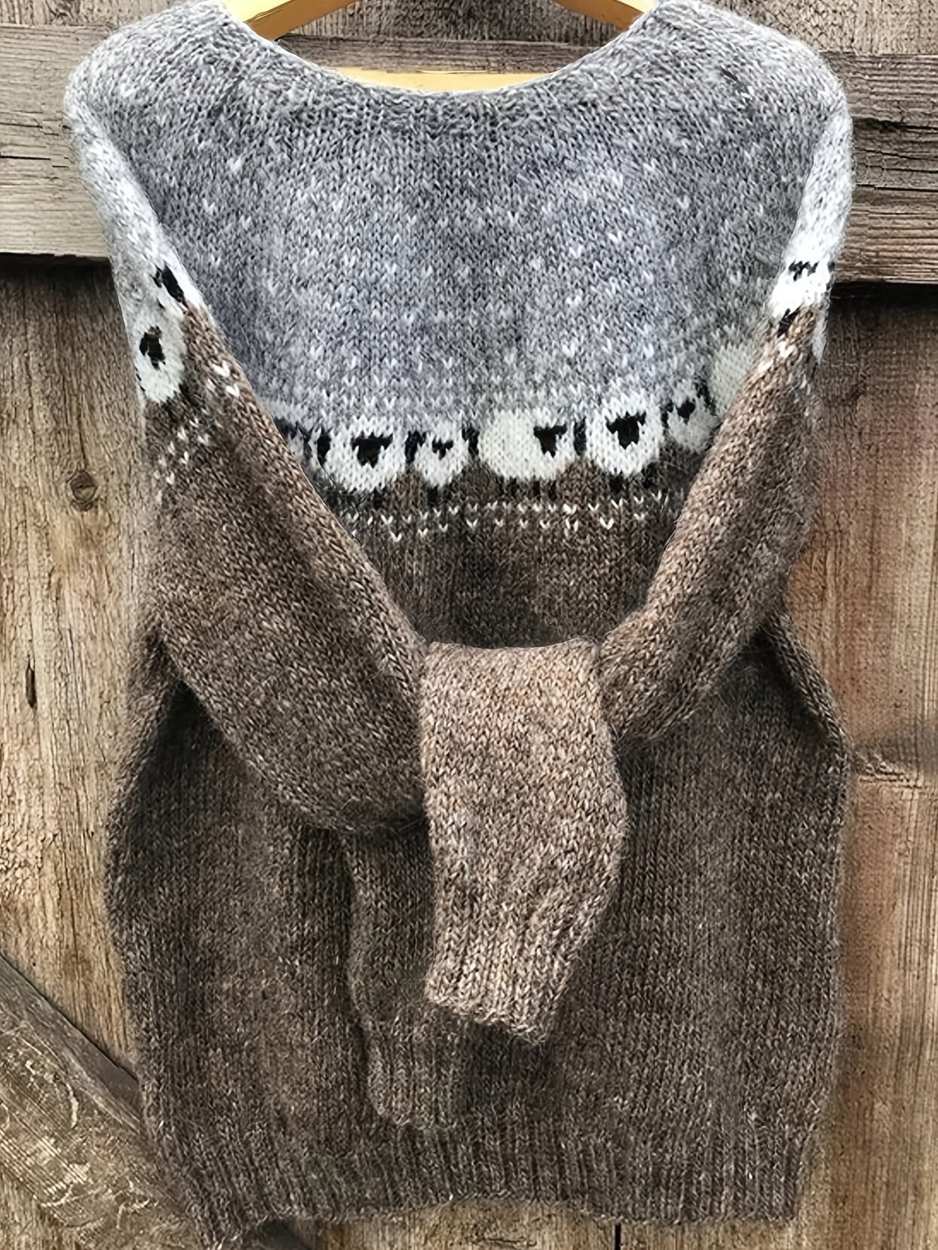 Chunky Jacquard Sheep Motif Knit Sweater for Women