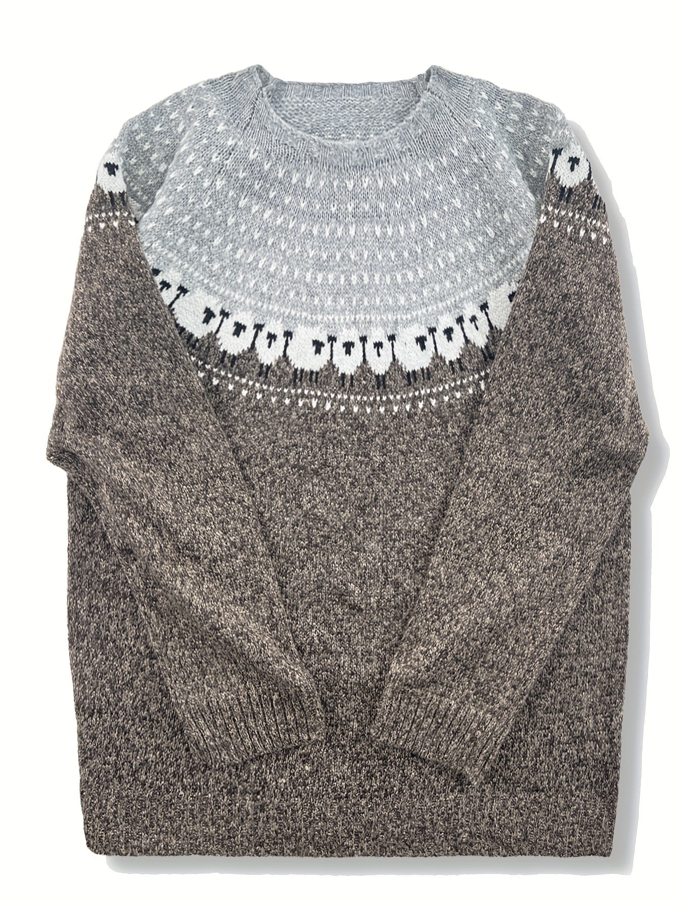 Chunky Jacquard Sheep Motif Knit Sweater for Women