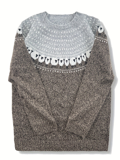 Chunky Jacquard Sheep Motif Knit Sweater for Women