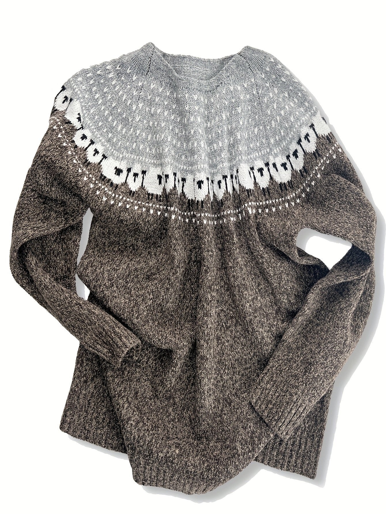 Chunky Jacquard Sheep Motif Knit Sweater for Women
