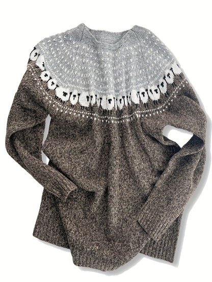 Chunky Jacquard Sheep Motif Knit Sweater for Women