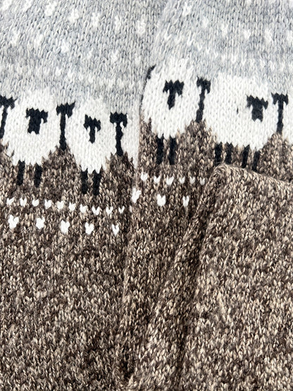 Chunky Jacquard Sheep Motif Knit Sweater for Women
