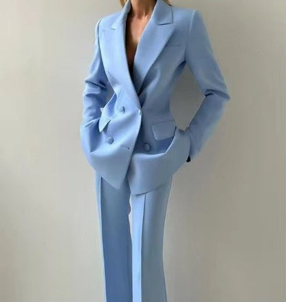 Women's Three-Piece Set with Blazer, Corset Top, and Wide-Leg Pants