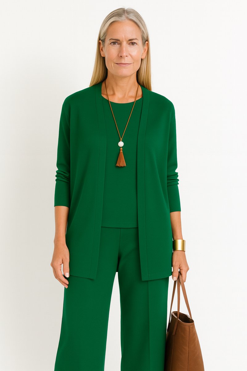 Women's 3-Piece Set: Open Longline Cardigan, Top, and Culottes