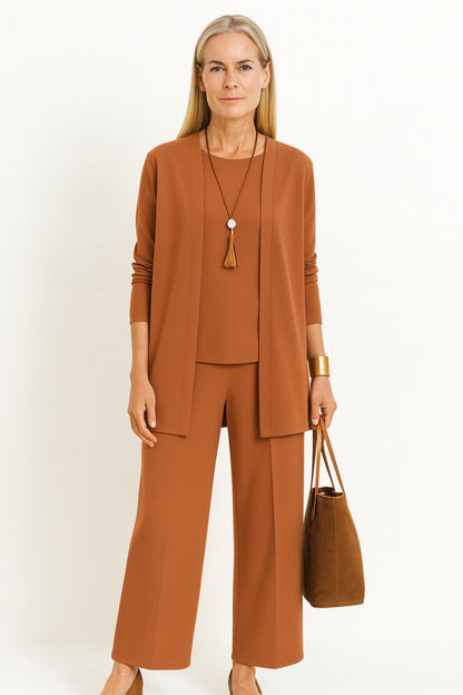 Women's 3-Piece Set: Open Longline Cardigan, Top, and Culottes