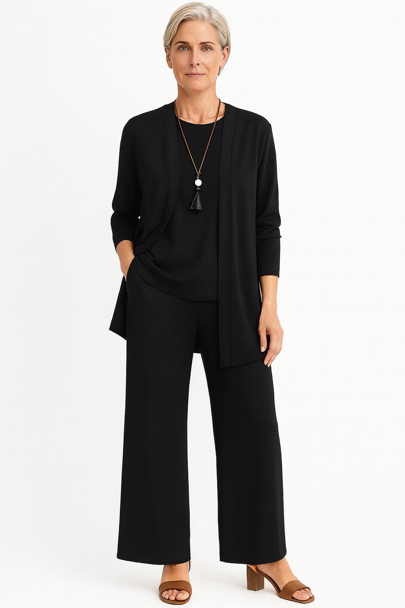 Women's 3-Piece Set: Open Longline Cardigan, Top, and Culottes