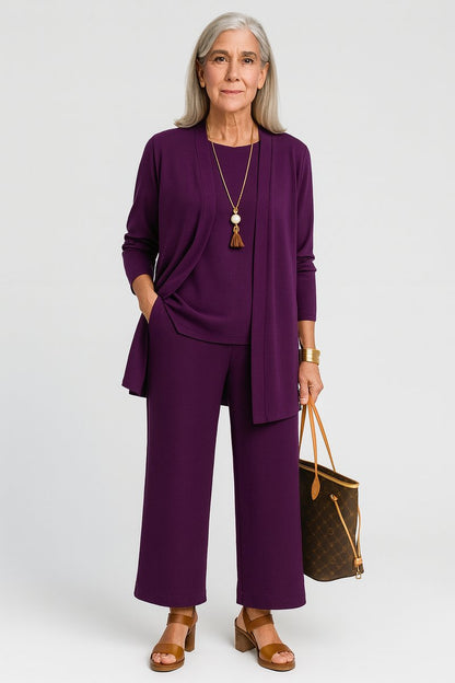 Women's 3-Piece Set: Open Longline Cardigan, Top, and Culottes