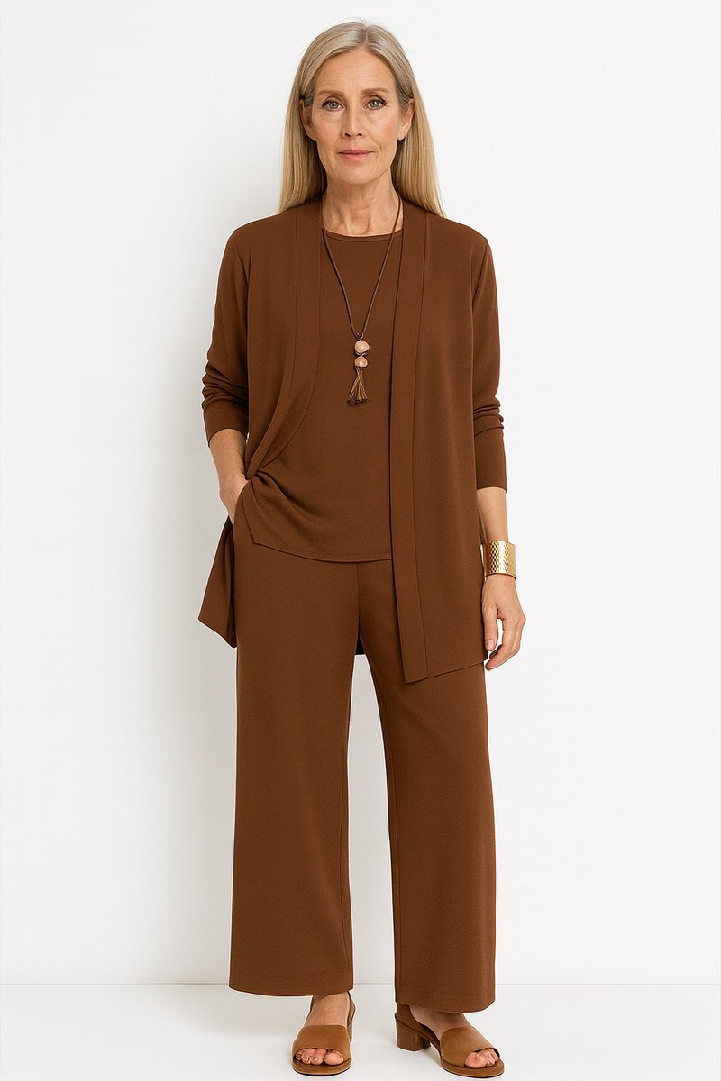 Women's 3-Piece Set: Open Longline Cardigan, Top, and Culottes
