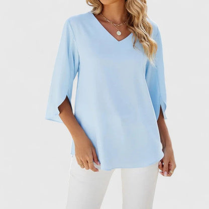 Women's 3/4 Sleeve Ruffle V-Neck Classic Blouse