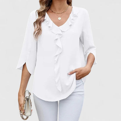 Women's 3/4 Sleeve Ruffle V-Neck Classic Blouse