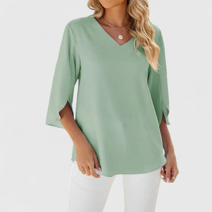 Women's 3/4 Sleeve Ruffle V-Neck Classic Blouse