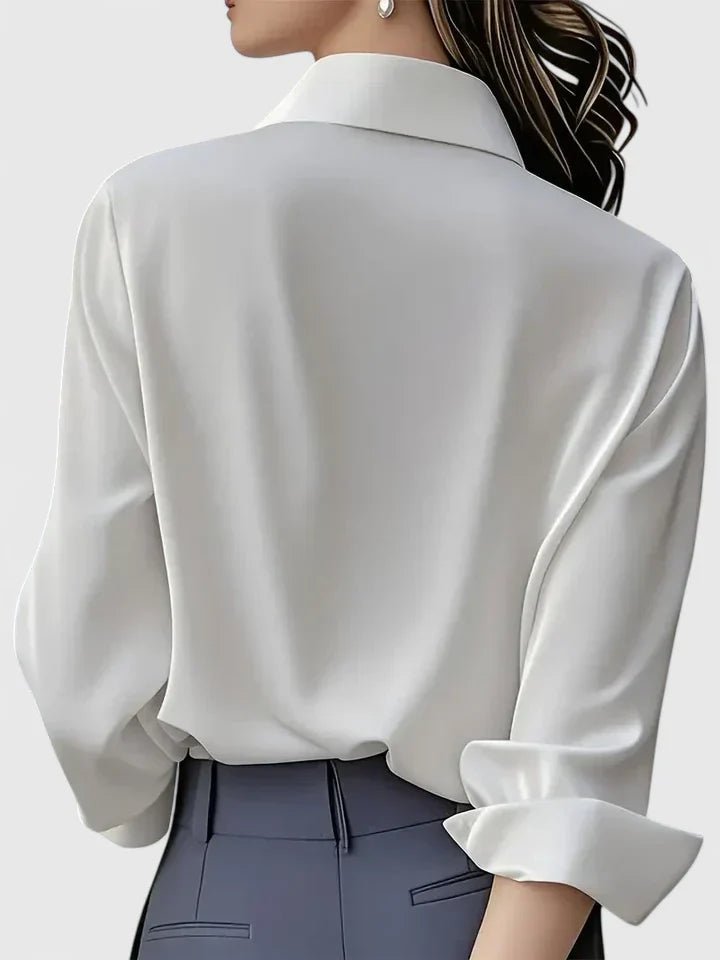 Women's Concealed Placket Long-Sleeve Satin Blouse