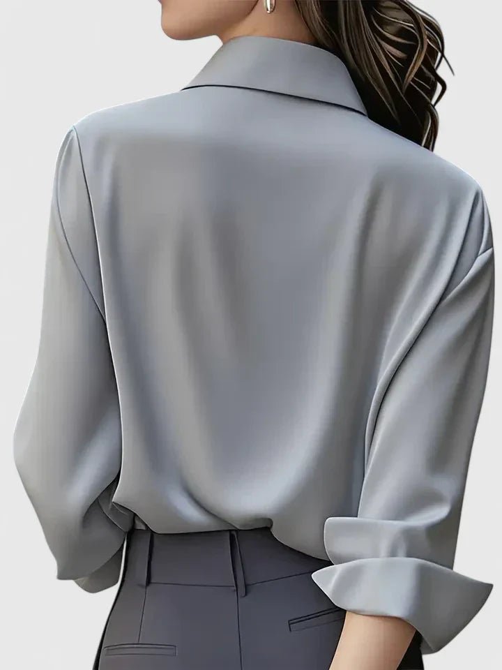Women's Concealed Placket Long-Sleeve Satin Blouse