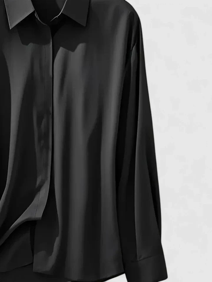 Women's Concealed Placket Long-Sleeve Satin Blouse