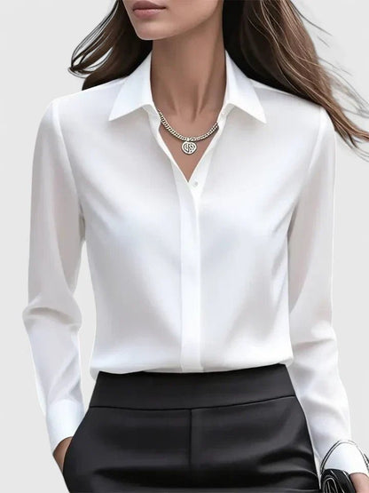 Women's Concealed Placket Long-Sleeve Satin Blouse