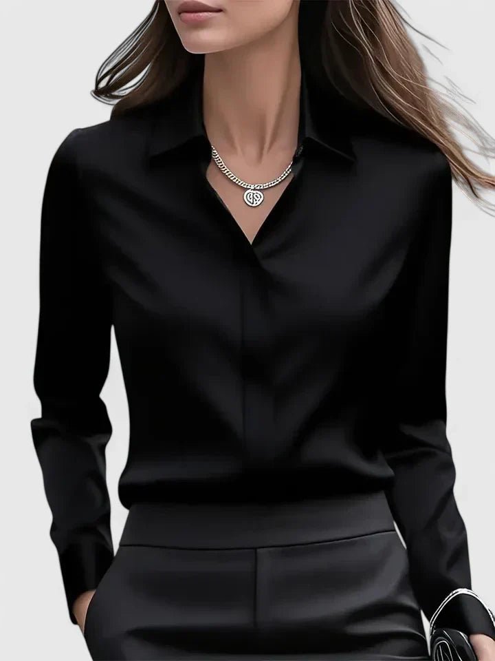 Women's Concealed Placket Long-Sleeve Satin Blouse