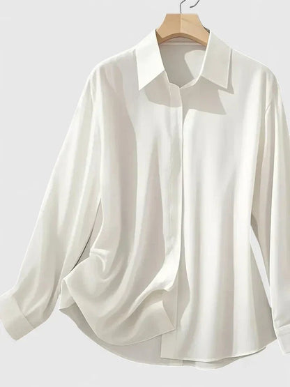 Women's Concealed Placket Long-Sleeve Satin Blouse