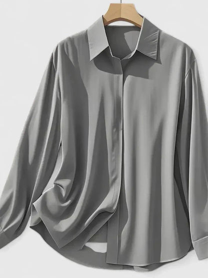 Women's Concealed Placket Long-Sleeve Satin Blouse