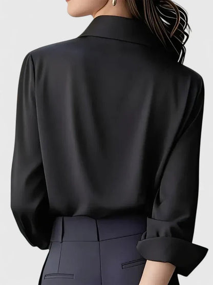 Women's Concealed Placket Long-Sleeve Satin Blouse