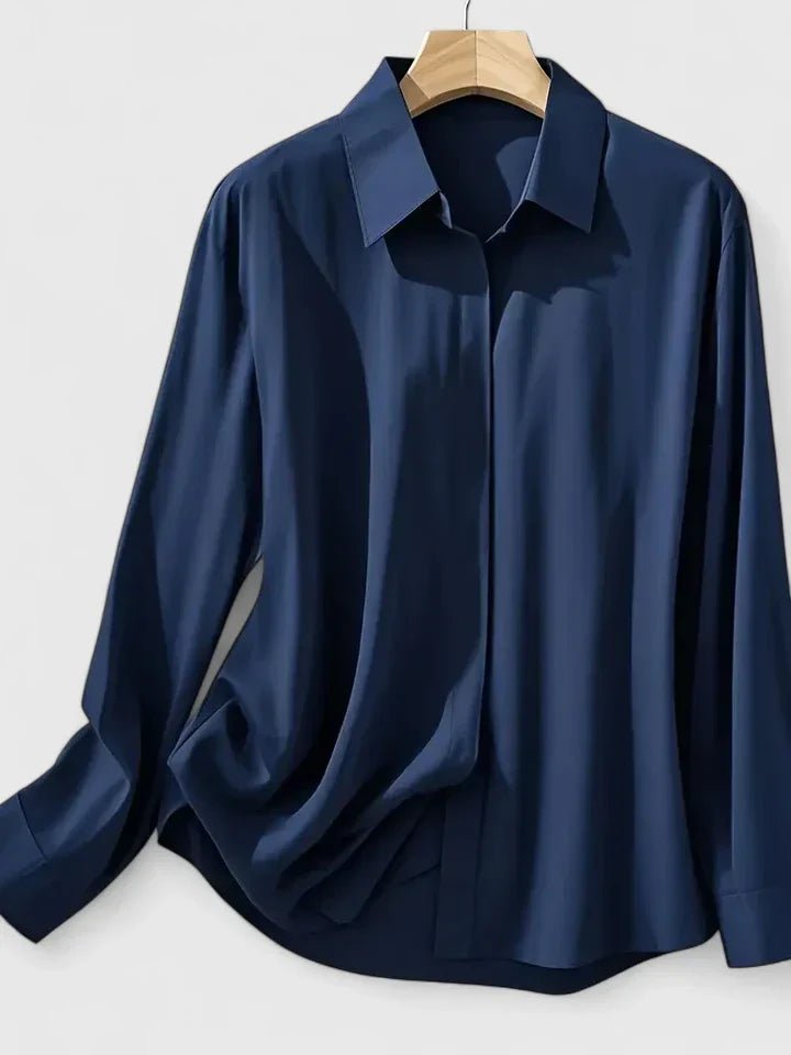 Women's Concealed Placket Long-Sleeve Satin Blouse