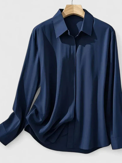 Women's Concealed Placket Long-Sleeve Satin Blouse