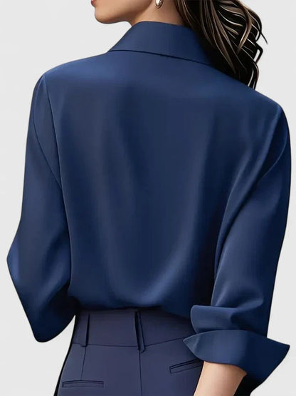 Women's Concealed Placket Long-Sleeve Satin Blouse