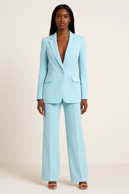 Women's Single-Button Blazer and Wide-Leg Jumpsuit Set