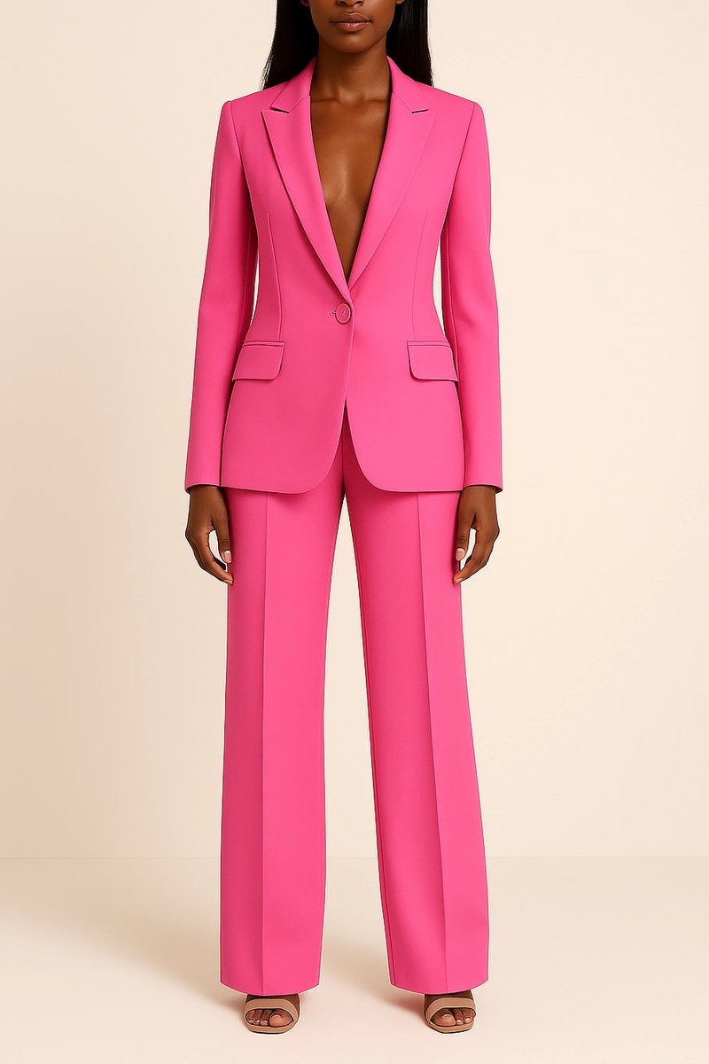 Women's Single-Button Blazer and Wide-Leg Jumpsuit Set