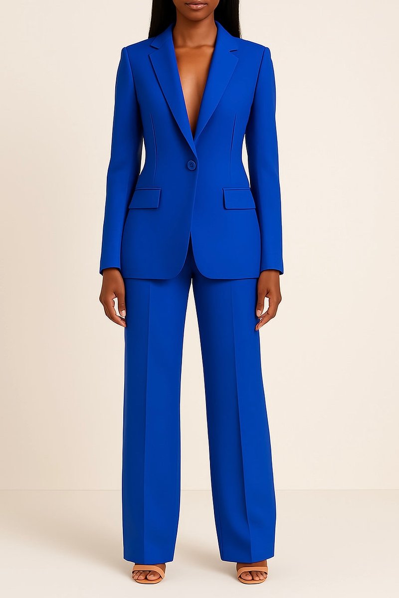 Women's Single-Button Blazer and Wide-Leg Jumpsuit Set