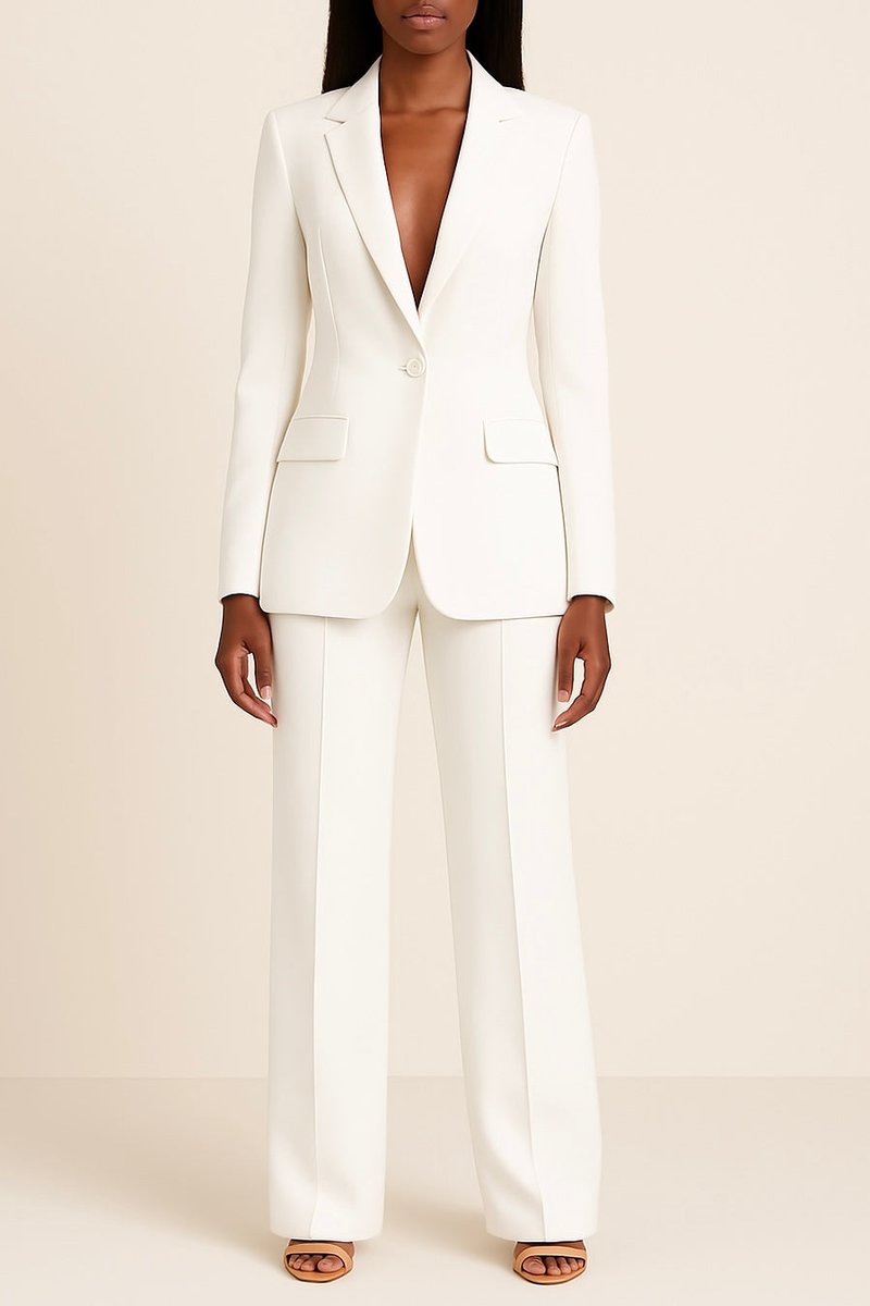 Women's Single-Button Blazer and Wide-Leg Jumpsuit Set