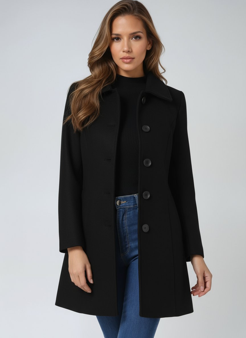 Women's Structured Single-Breasted Midi Winter Coat