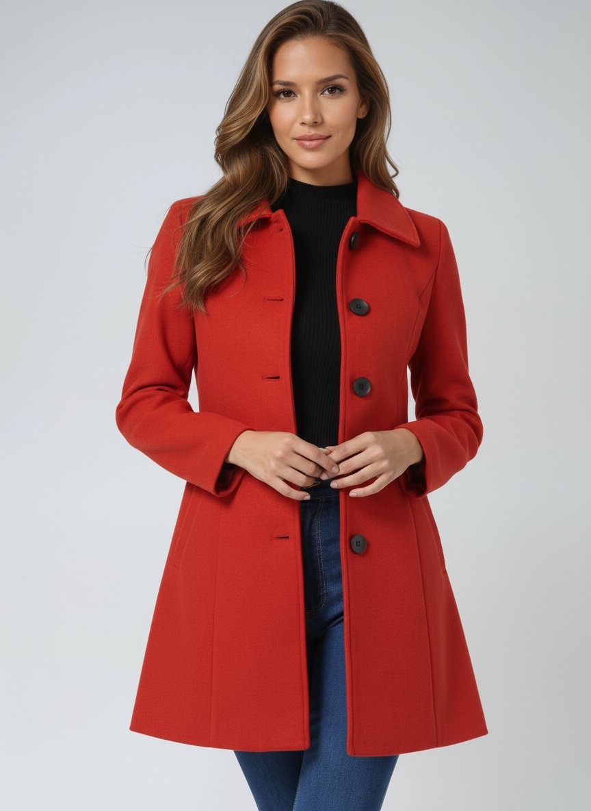 Women's Structured Single-Breasted Midi Winter Coat