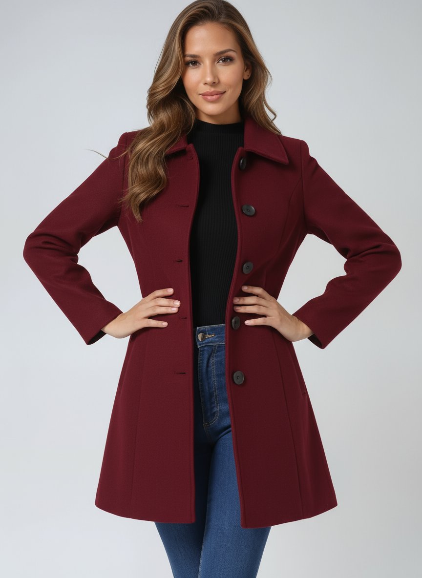Women's Structured Single-Breasted Midi Winter Coat