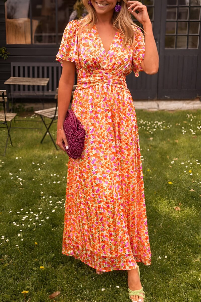 Women's V-Neck Flowy Floral Summer Long Dress
