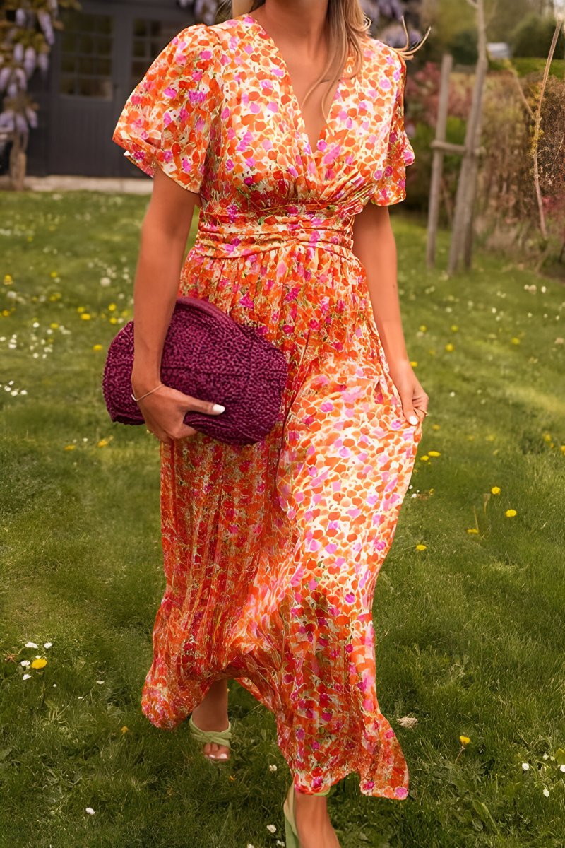Women's V-Neck Flowy Floral Summer Long Dress