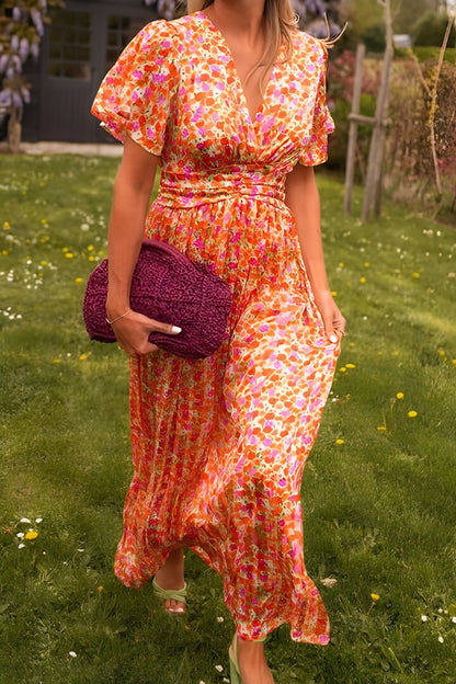 Women's V-Neck Flowy Floral Summer Long Dress