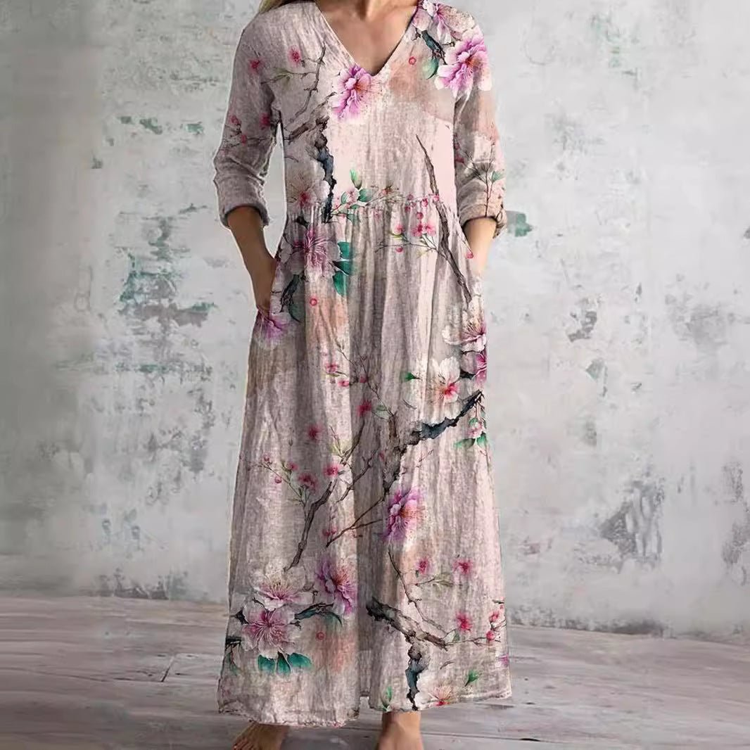 Women's V-Neck Floral Print Summer Maxi Dress